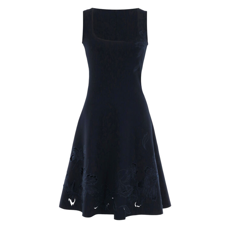Sleeveless Cut Out Hibiscus Embroidered Knit Dress image number null
