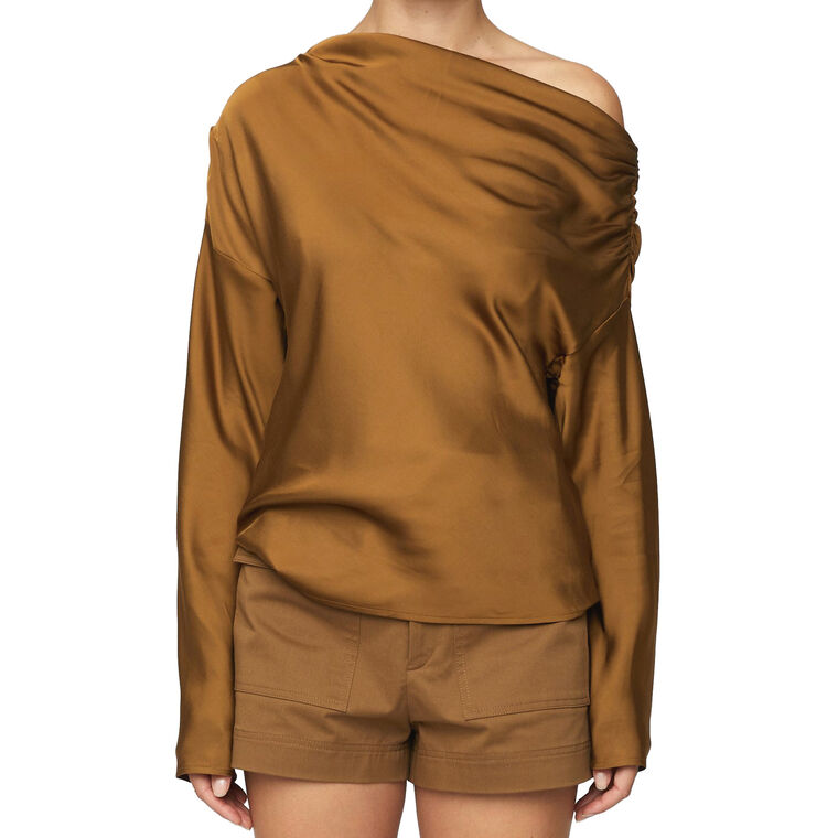 Piper Satin Asymmetrical Draped Top image number null