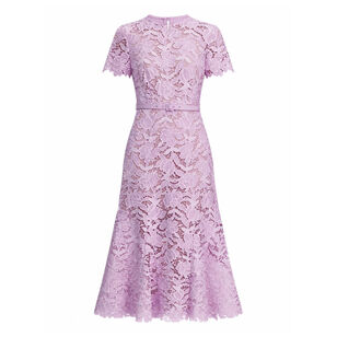 Short Sleeve Belted Lace Midi Dress
