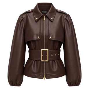 Brighton Belted Zip-Front Vegan Leather Jacket