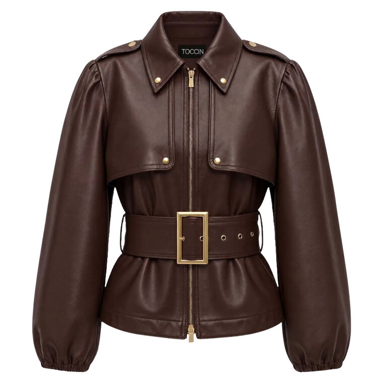 Brighton Belted Zip-Front Vegan Leather Jacket image number null