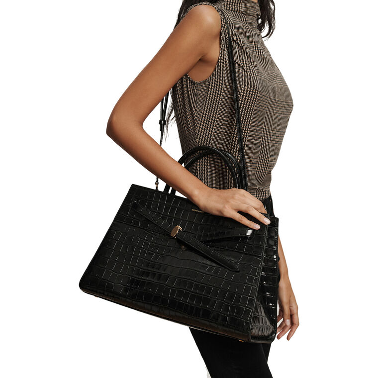 Large Croc-Embossed Top Handle Dash Bag image number null