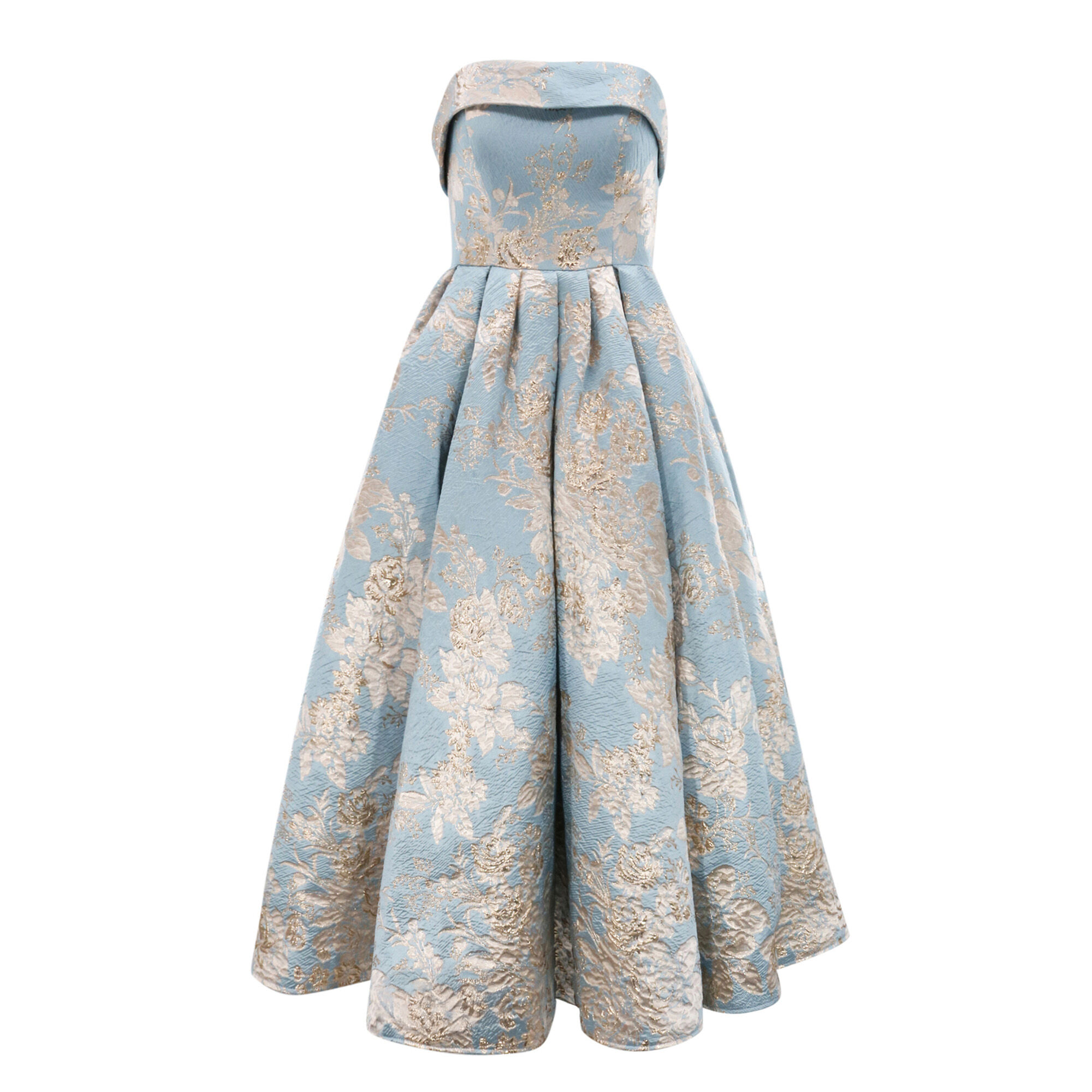 Strapless Brocade Midi Dress With Pockets