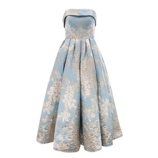 Strapless Brocade Midi Dress With Pockets