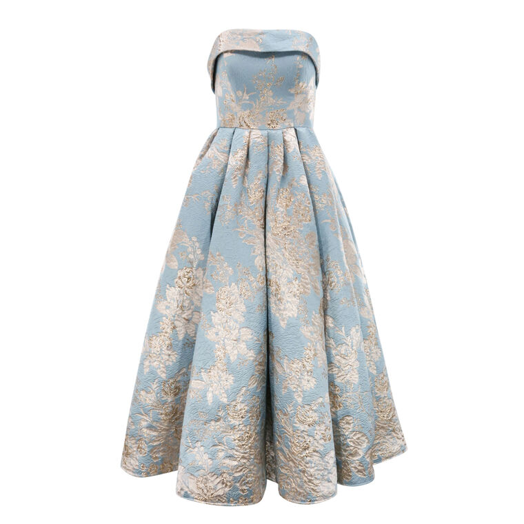 Strapless Brocade Midi Dress With Pockets image number null