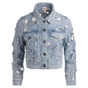 Chloe Cropped Laser-Cut Denim Jacket