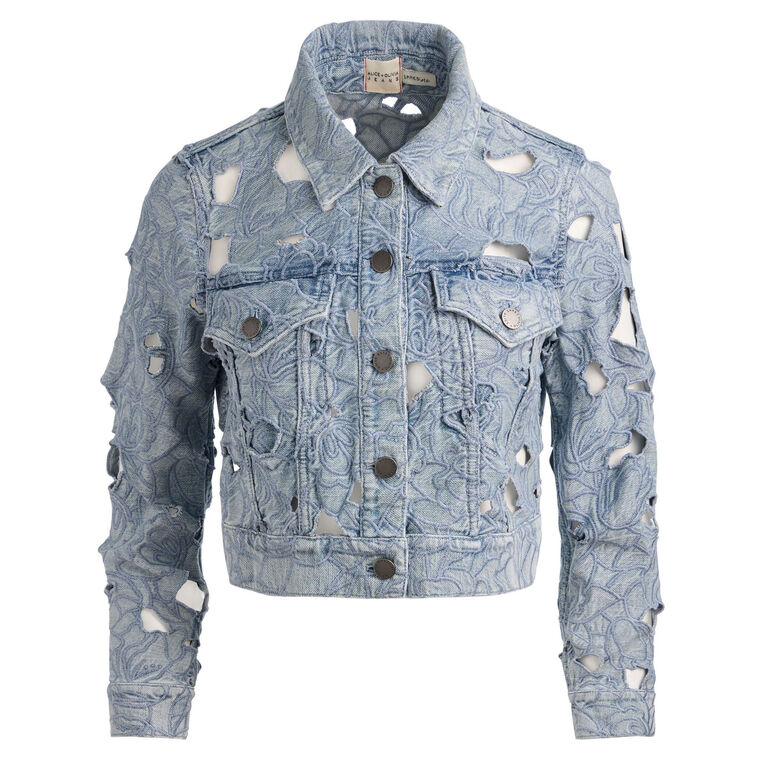 Chloe Cropped Laser-Cut Denim Jacket image number null