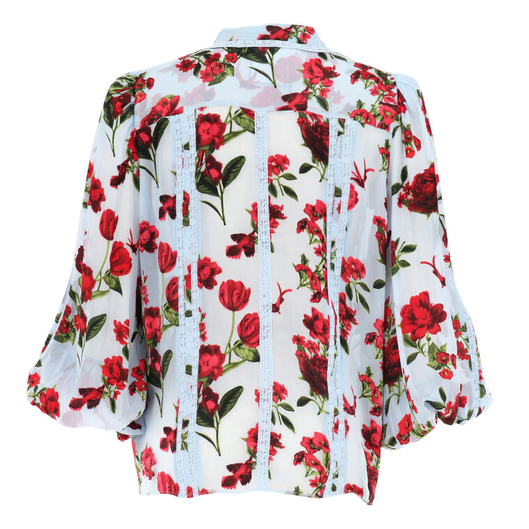Arlette Long Sleeve Floral Print Lace Trim Blouse image number null