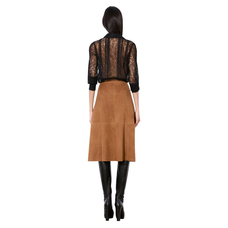 Calica Suede Snap Front Midi Skirt image number null