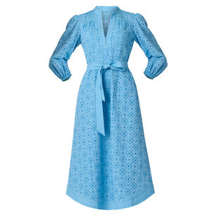 Adele Balloon Sleeve Belted Eyelet Midi Dress