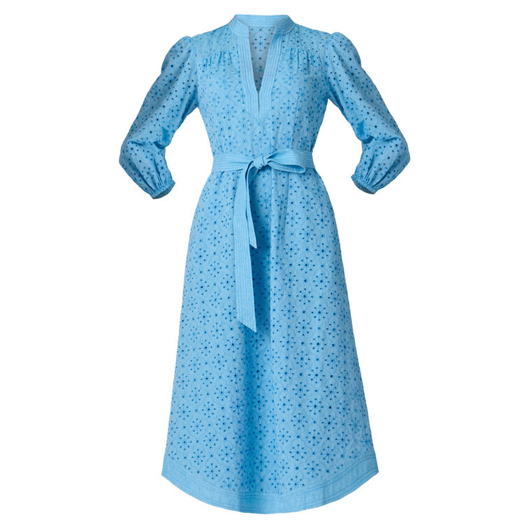 Adele Balloon Sleeve Belted Eyelet Midi Dress image number null