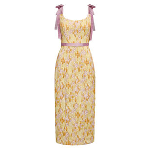 Acacia Belted Stretch Brocade Corset Midi Dress