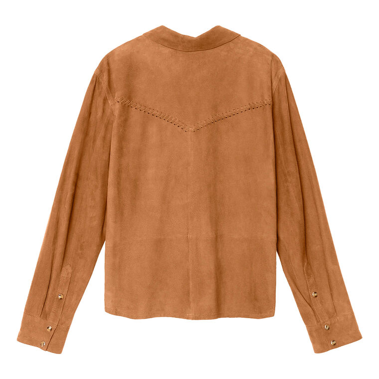 Billie Long Sleeve Button-Front Suede Shirt image number null
