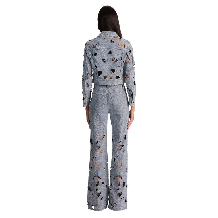 Chloe Cropped Laser-Cut Denim Jacket image number null