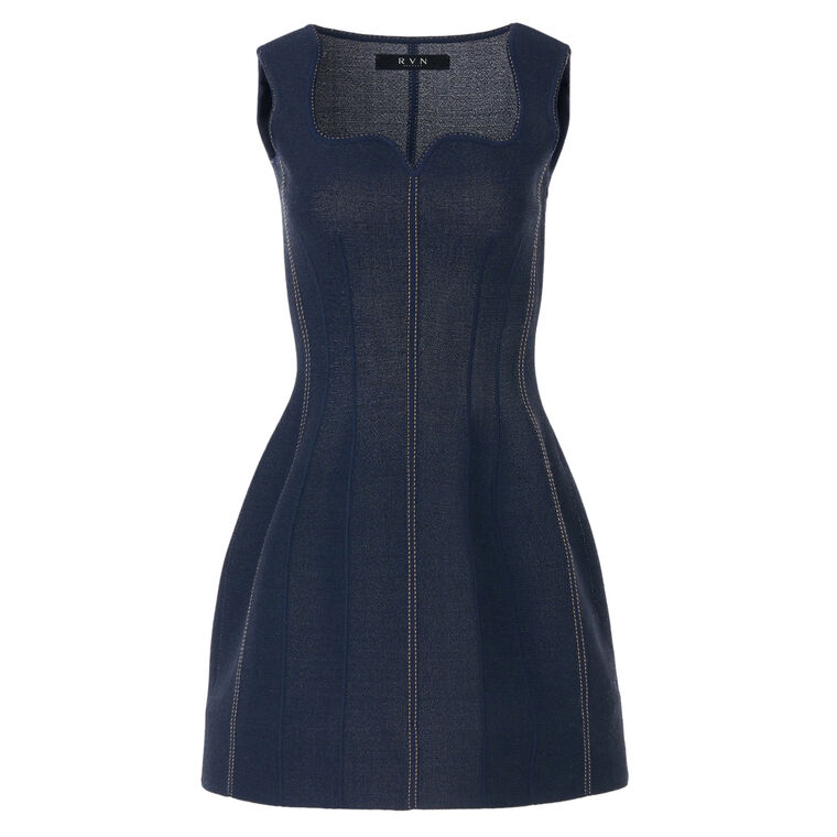 Sweetheart Neckline Sleeveless Denim Tulip Mini Dress image number null