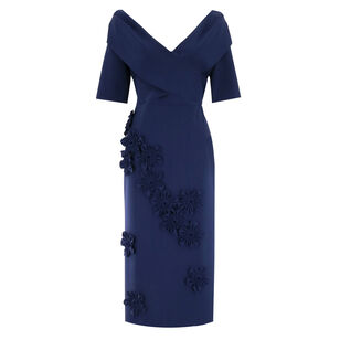 Off-The-Shoulder Rosette Detail Midi Dress