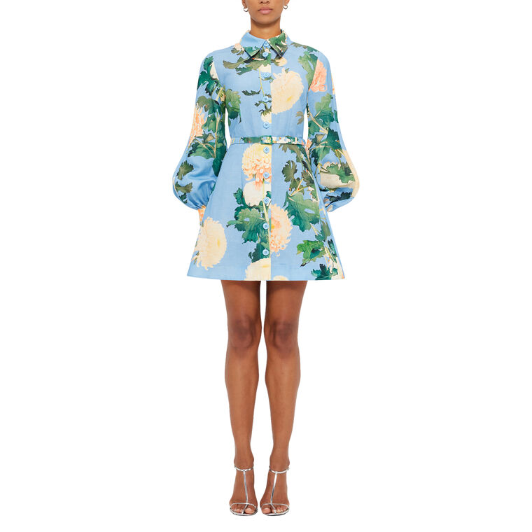 Luminous Linen Belted Long Sleeve Mini Dress image number null