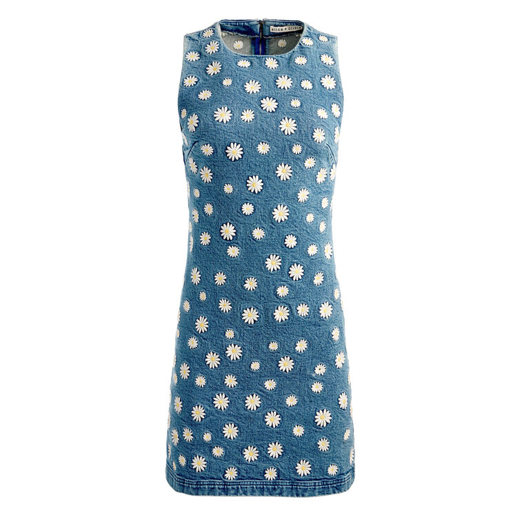 Wynell Embroidered Denim Sleeveless Fitted Mini Dress image number null