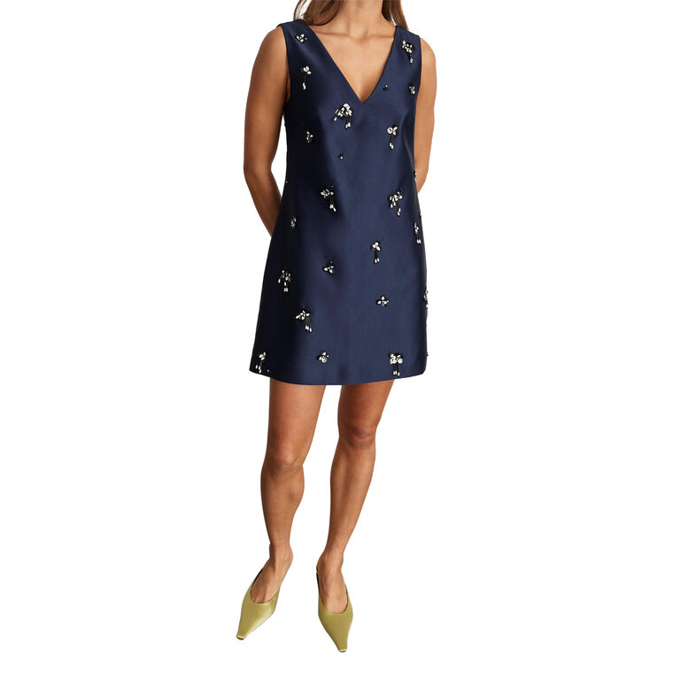 Halston Sleeveless V-Neck Embellished Mini Dress image number null