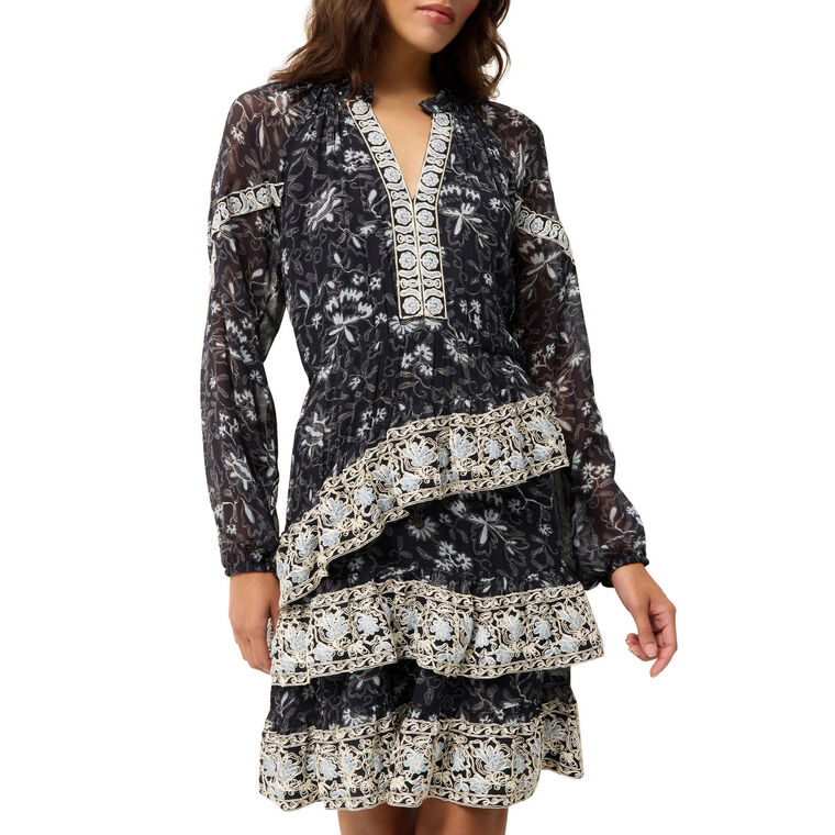 Yazmine Long Sleeve Tiered Mini Dress image number null