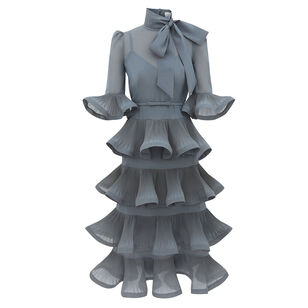 Pleated Sleeved Midi Dress