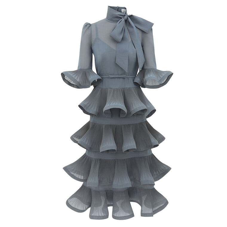 Pleated Sleeved Midi Dress image number null