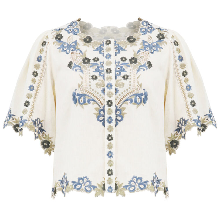 Brynn Short Sleeve Embroidered Top image number null