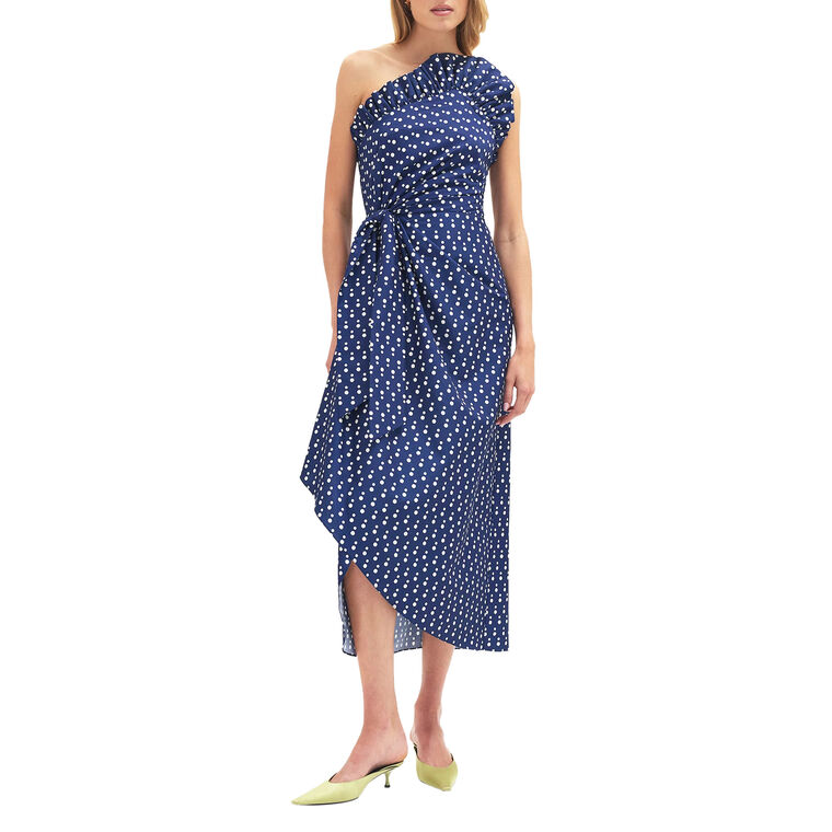 Charlotte One-Shoulder Polka Dot Midi Dress image number null