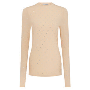 Rhinestone-Embellished Long Sleeve Top