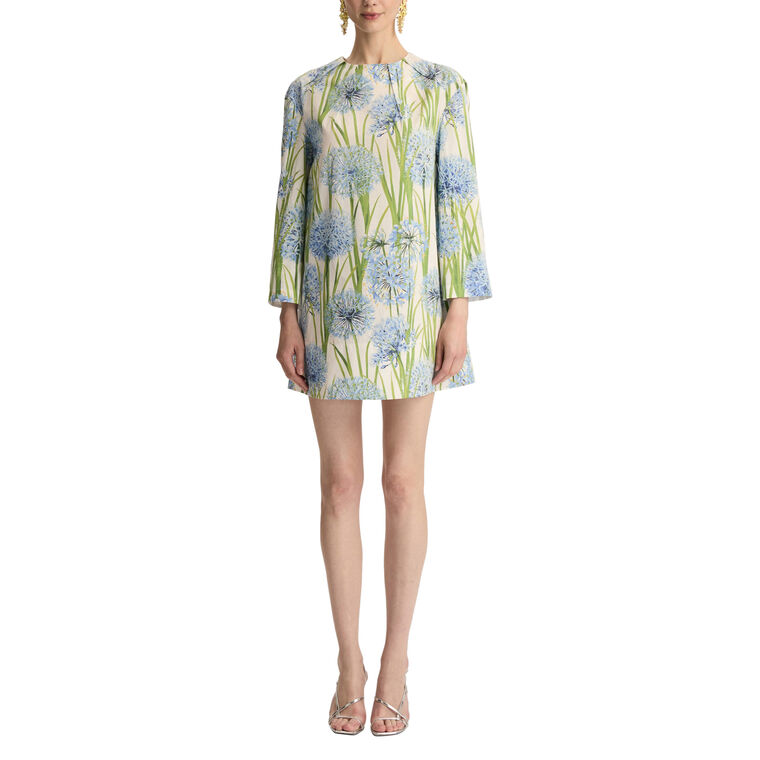 Allium Print Cotton Poplin Long Sleeve Shift Dress image number null