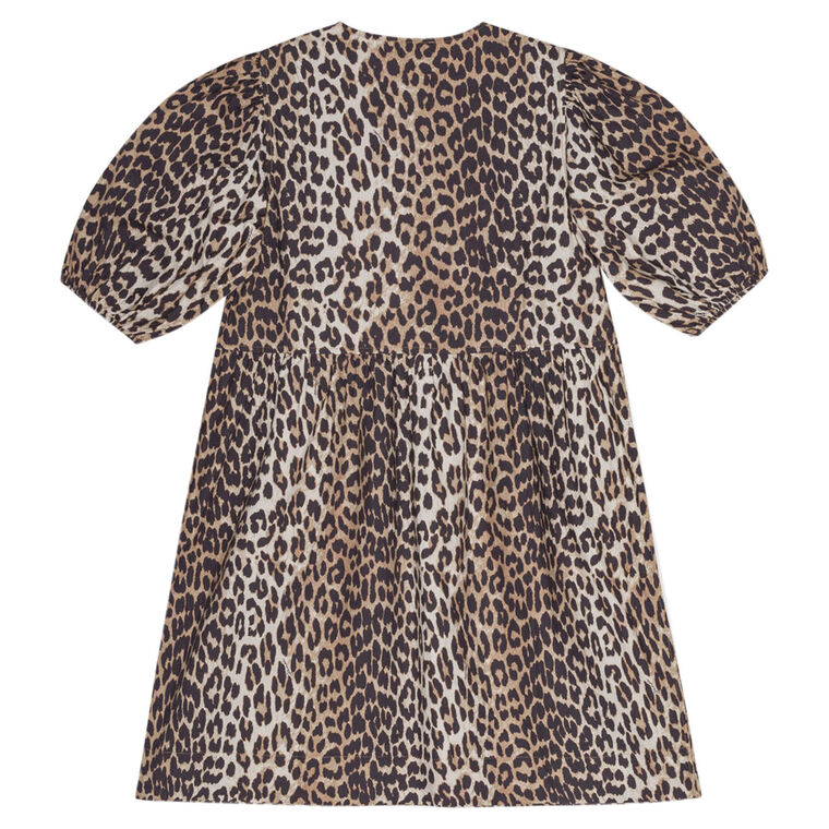 Leopard Cotton Tie String Short Sleeve Mini Dress image number null