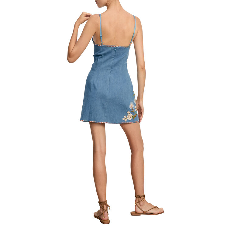 Chester Sleeveless Embroidered Denim Mini Dress image number null