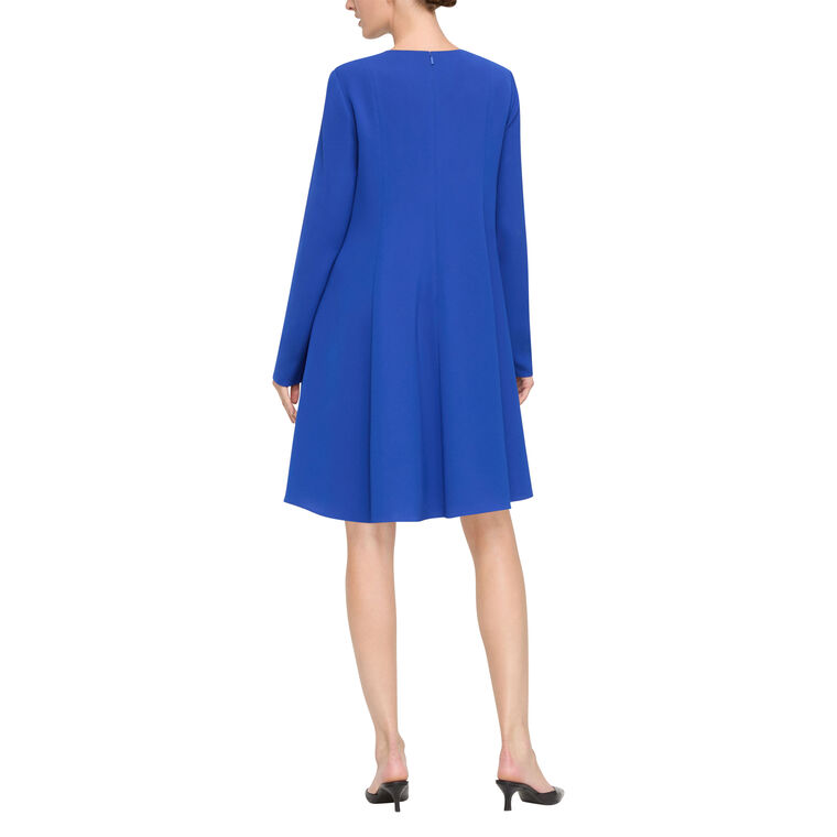 Long Sleeve A-Line Finesse Crepe Godet Mini Dress image number null