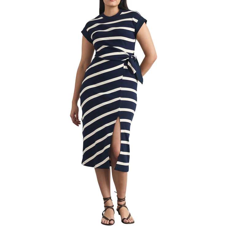 Kovi Short Sleeve Striped Tie-Waist Midi Dress image number null
