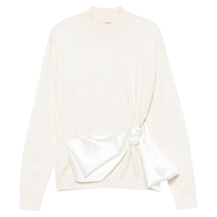 Merino Knit Sweater with Satin Bow image number null