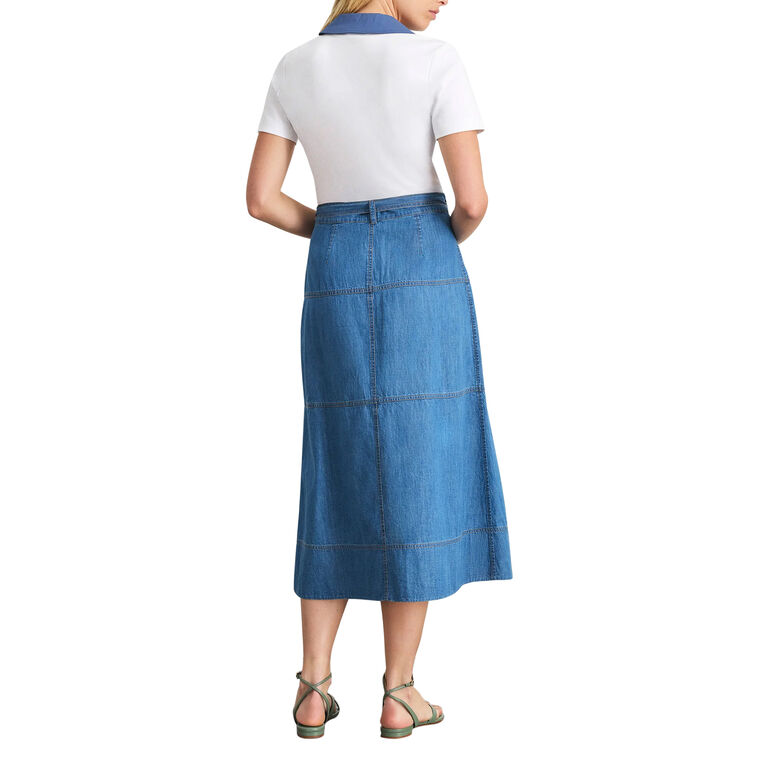 Hudley Tie-Belt Denim Midi Skirt image number null