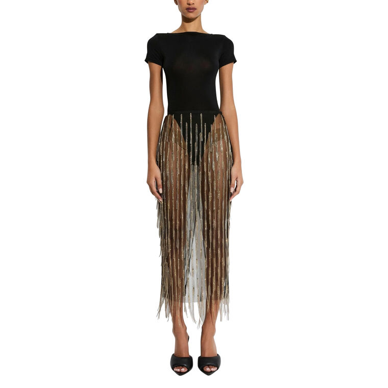 Rhinestone Fringe High Waist Midi Skirt image number null