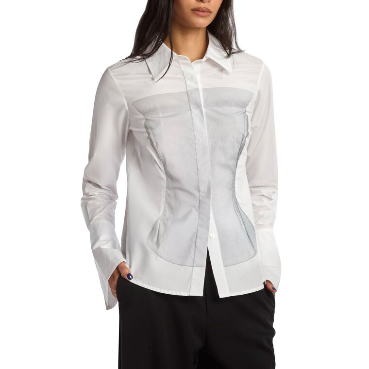 Long Sleeve Illusion Print Corset Button Down image number null