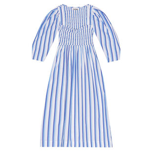 Striped Cotton Smock Midi Dress