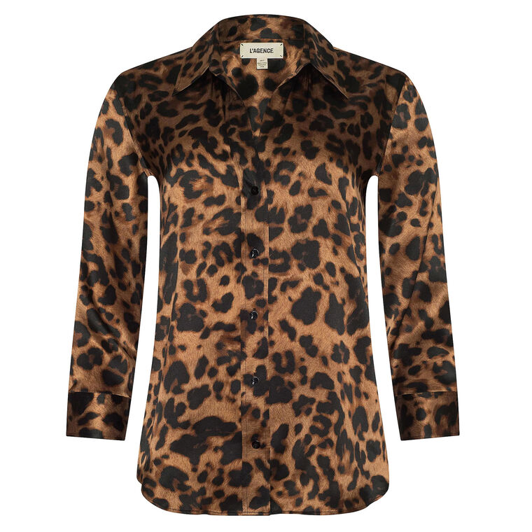 Dani 3/4 Sleeve Leopard Silk Blouse image number null