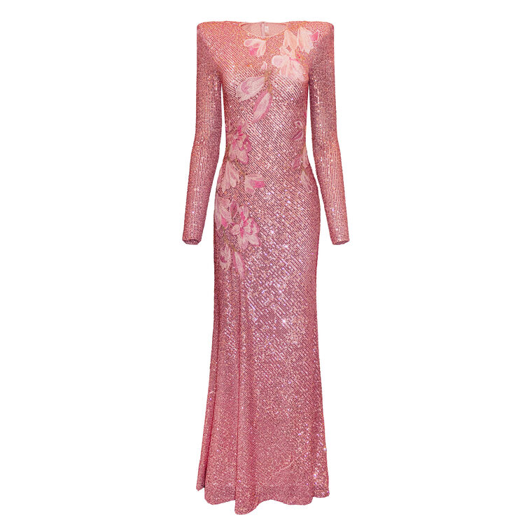 Sequin Embellished Gown with Floral Embroidery image number null