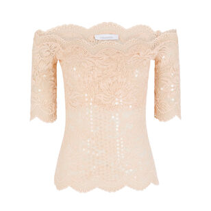 Off the Shoulder Embellished Lace Top