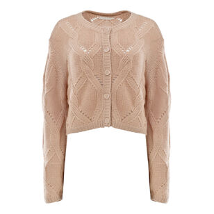 Emmanuel Cable Knit Cashmere Crewneck Cardigan