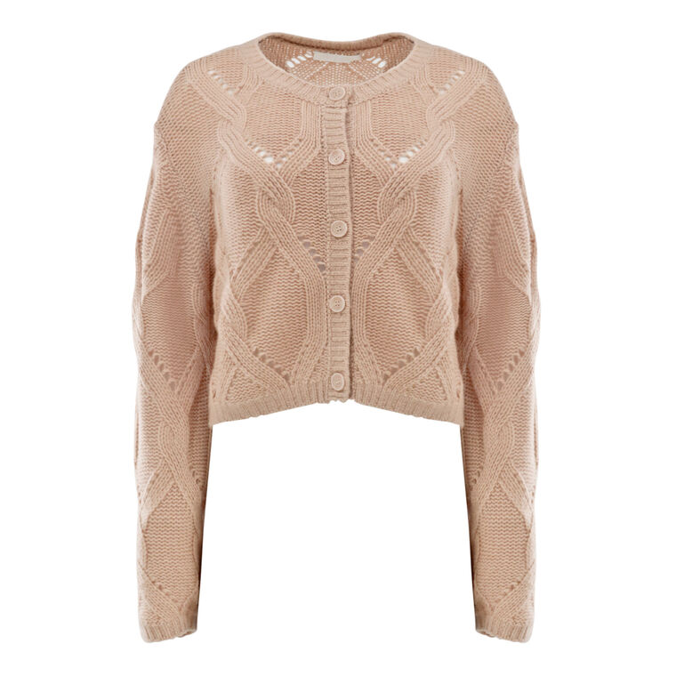 Emmanuel Cable Knit Cashmere Crewneck Cardigan image number null