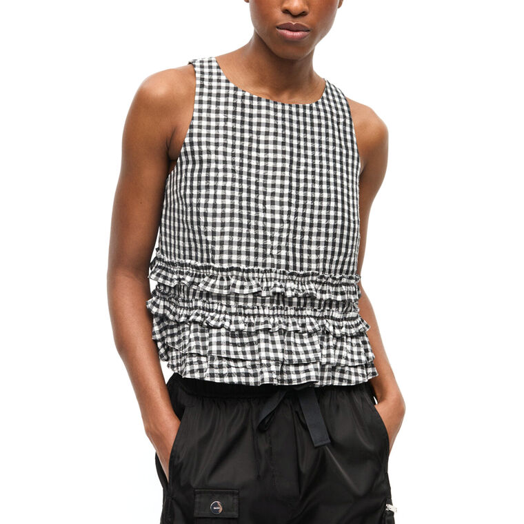 Crinkled Check Frill Top image number null