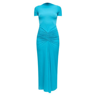 Enid Short Sleeve Mock Neck Tissue Jersey Maxi Dress