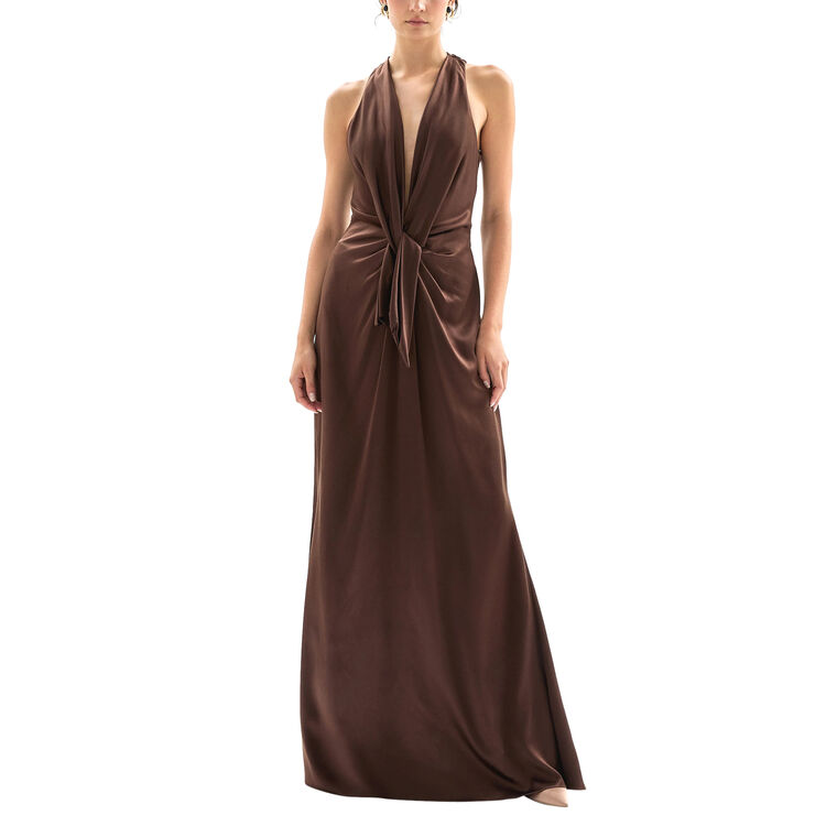 Ava Sleeveless Plunging Neckline Satin Gown image number null
