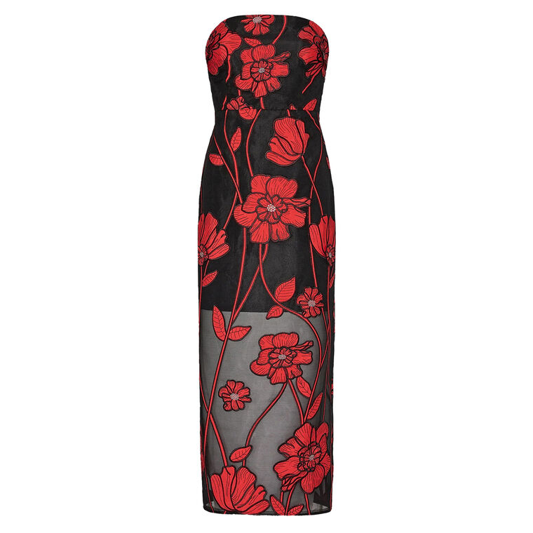 Shiloh Strapless Grand Fleur Embroidered Maxi Dress image number null