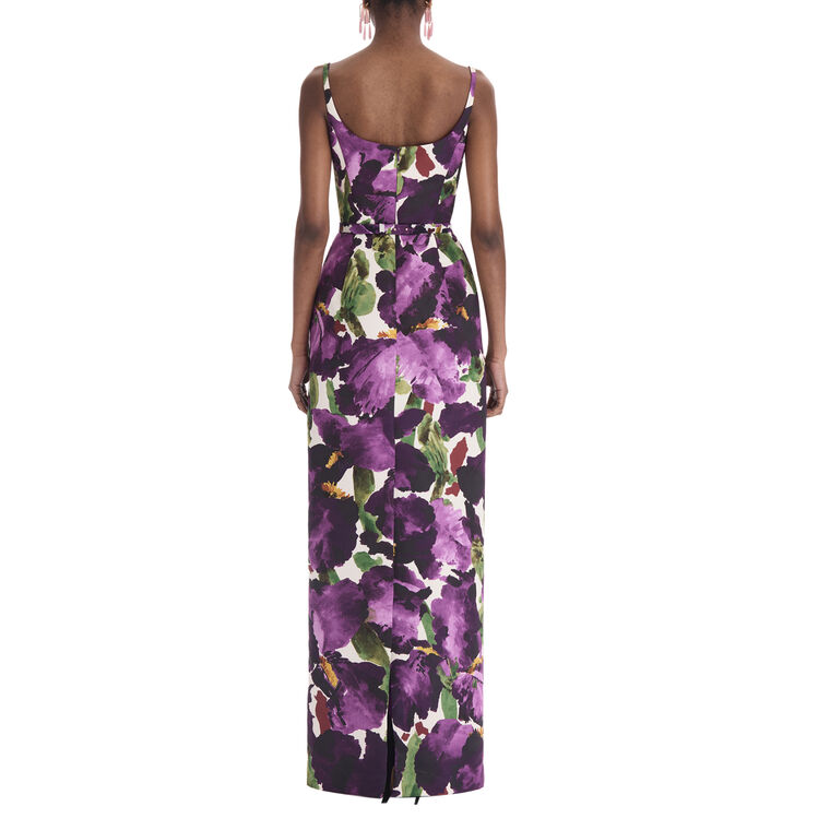 Sleeveless Large Watercolor Iris Faille Gown image number null