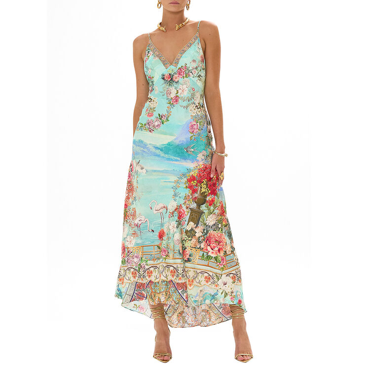 V-Neck Bias Slip Dress With Back Frill image number null